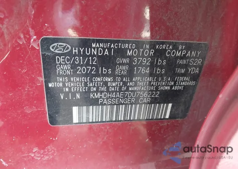 2013 Hyundai Elantra Gls из США, поврежденный, VIN KMHDH4AE7DU756222